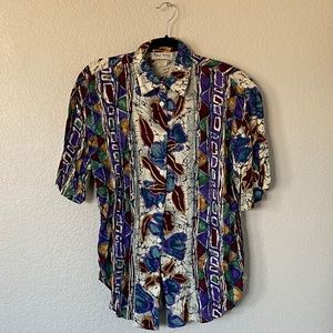 Robert Stevens Vintage Multicolor Abstract Short Sleeve Shirt & Shorts Outfit
